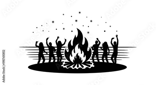 People dancing around a campfire.