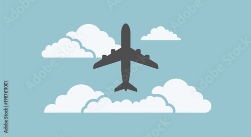 Airplane flying through the clouds high.