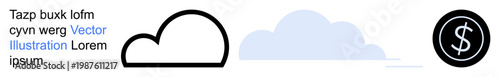 Cloud computing, digital finance, modern technology, data storage, vector graphics, network integration. Image features cloud icons and dollar symbol. Cloud computing and digital finance concept
