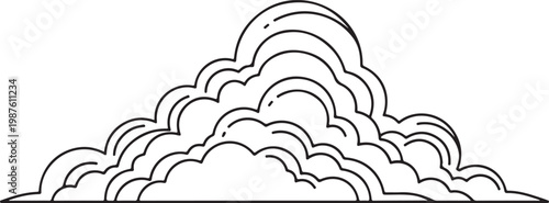 Black and white illustration of layered, wavy, cloud-like shapes Vector, illustration