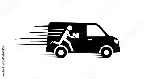 Man running alongside delivery van quickly.