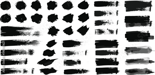 Versatile collection of dynamic grunge paint brush strokes and abstract ink splatters, perfect for adding authentic hand-drawn texture and a raw artistic concept to various design projects
