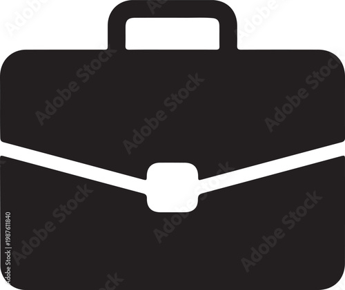 Silhouette of a briefcase with a handle and a front pocket flap Vector, illustration