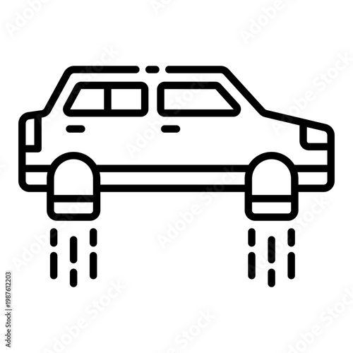 flying car icon. hovering SUV with jet thrust. futuristic transport and technology. sci fi and innovation