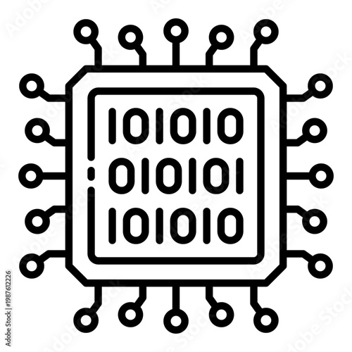 encrypted chip icon. microchip with binary code display. data encryption and cybersecurity. technology and digital