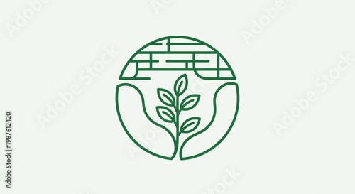 A green illustration of a sprouting plant emerging from a globe symbolizing environmental sustainability and eco-friendly practices.