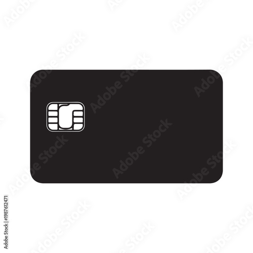 Black credit card with chip on white background Vector, illustration