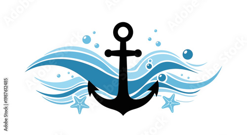 Black Anchor Symbol Nautical Icon.