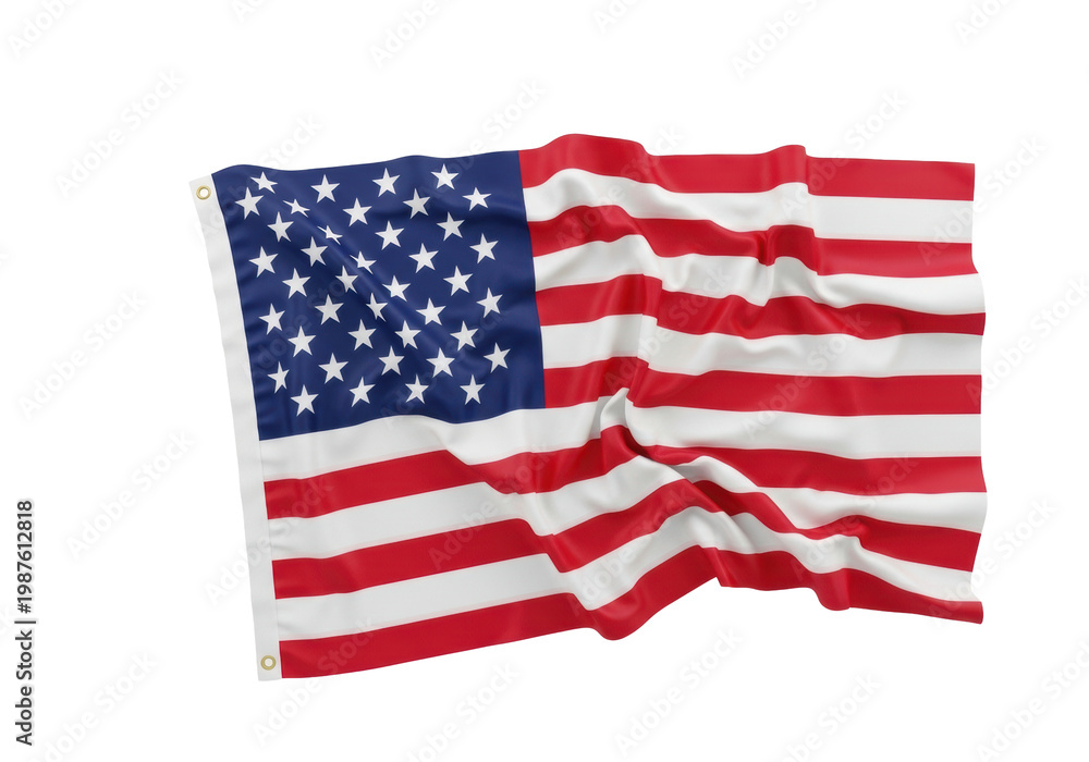 Obraz premium vibrant united states national flag, richly draped and textured, photographed from above against a transparent background with generous copy space. concept of national pride and civic identity
