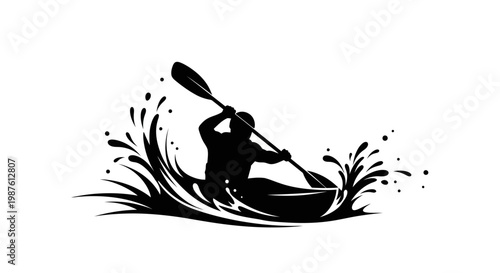 Man Paddling a Kayak in Ocean.