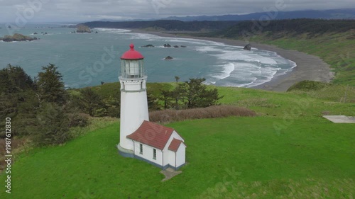 Aerial View of Cape Blanco Lighthouse in Oregon