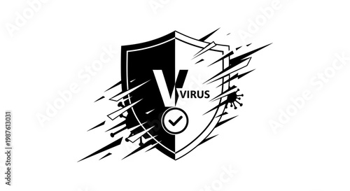 Abstract illustration of a shield with virus protection concept in monochrome