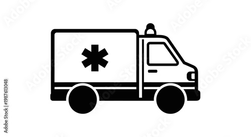 Ambulance illustration emergency medical vehicle in black and white icon design