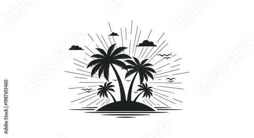 Black silhouette of tropical palm trees.