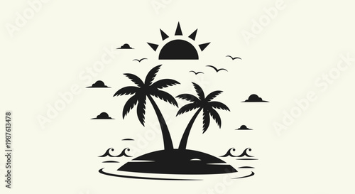 Black silhouette of two palm trees.