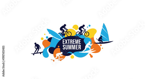 Extreme Summer Sports and Activities Illustrated in Colorful Graphic.