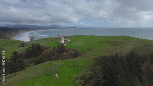 Aerial view of Oregon Coast and Cape Blanco Lighthouse