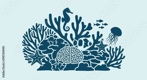 Coral Reef Marine Life Illustration.