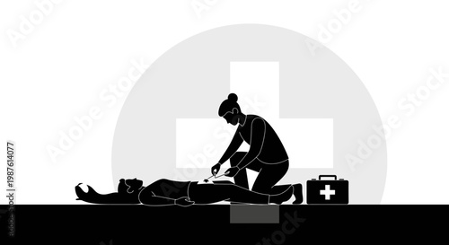 Medical assistance scene silhouette of a person receiving first aid treatment