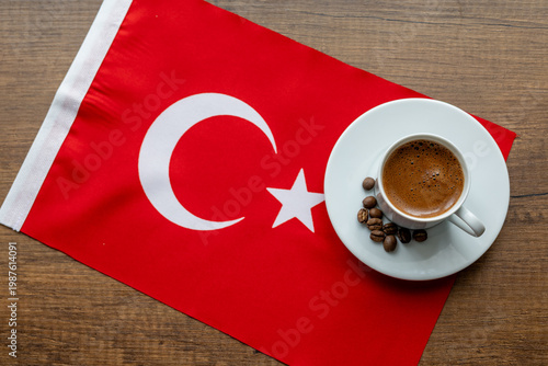 Close-up of Turkish Coffee on National Flag