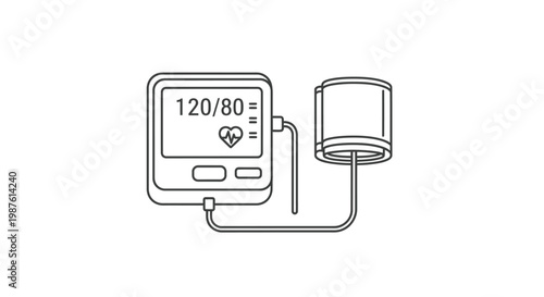 Medical illustration of a blood pressure monitor and cuff isolated