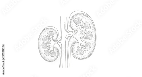 Medical illustration of human kidney anatomy diagram on white background