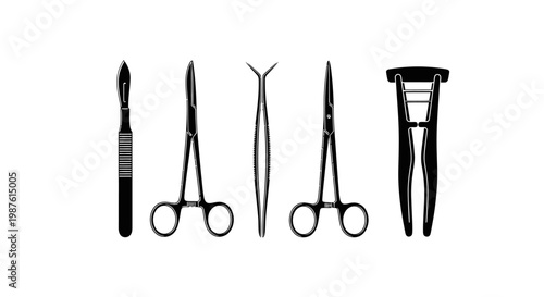 Medical instruments silhouette set isolated on white background for healthcare