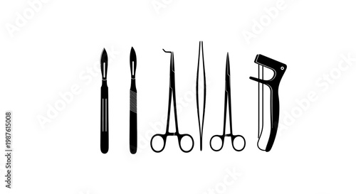 Medical instruments silhouetted on white background for healthcare visuals