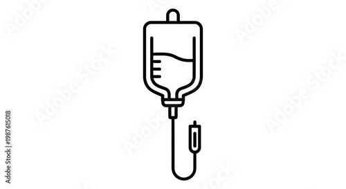 Medical intravenous drip bag illustration in black and white against a white background