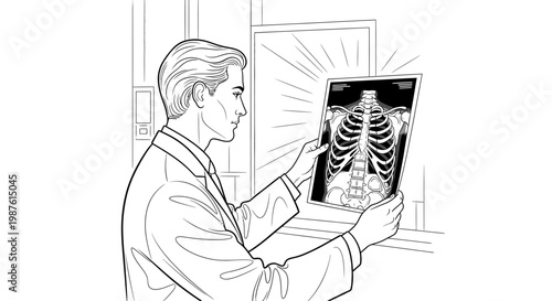 Medical professional examines an x ray of a human torso in a healthcare setting