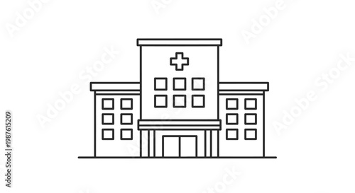 Outlined illustration of a hospital building healthcare and medical concept
