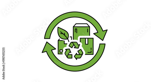 Green recycling symbol with eco friendly products.
