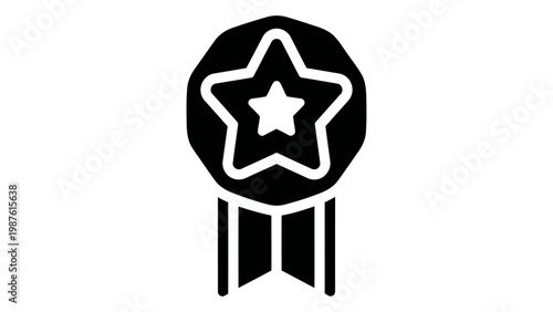 Award ribbon icon with a star symbol, vector illustration of a prize badge isolated on white background