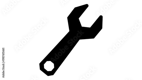 Black silhouette of a wrench icon isolated on white background