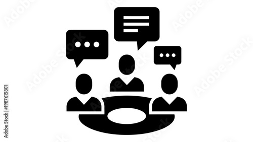 Group discussion icon with people and speech bubbles