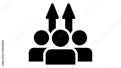 Group of people with upward arrows icon, representing growth, promotion, or advancement, isolated on white background