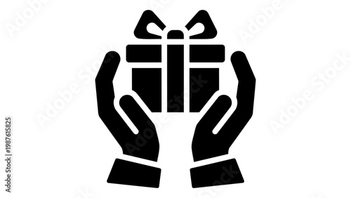 Hands holding a gift box with a bow, isolated on white background