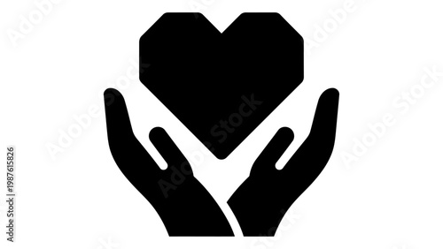 Hands holding a heart icon isolated on white background