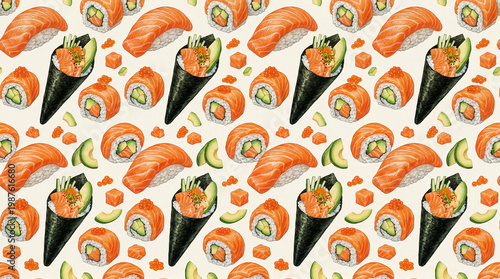 Sushi e salmão fresco com apresentação sofisticada da culinária japonesa