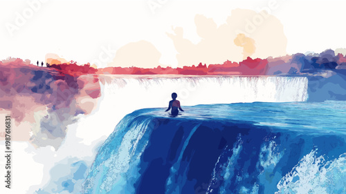 Victoria Falls Devils Pool. Victoria Falls Devils Pool hand drawn watercolor illustration on white background