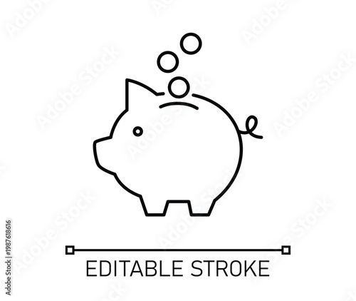 Piggy bank icon vector editable stroke