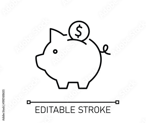 Piggy bank icon vector editable stroke
