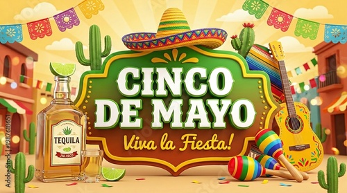 Colorful Cinco De Mayo Celebration With Mexican Cultural Elements
