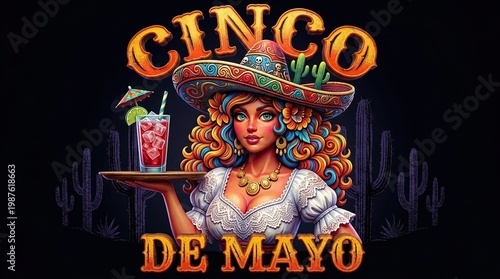 Colorful Woman Serving Drink Celebrating Cinco De Mayo Festive Style