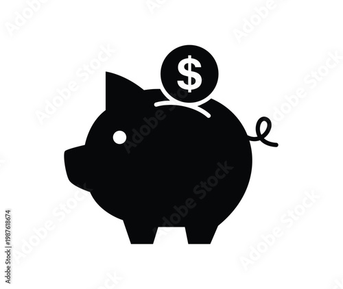 Piggy bank icon vector glyph Dollar Sign