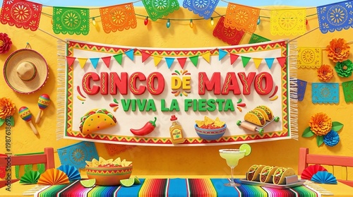 Vibrant Cinco de Mayo Fiesta Celebration with Decorations and Traditional Food