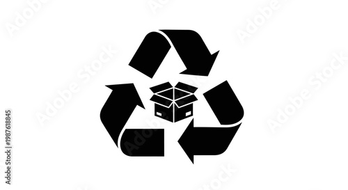 Recycling symbol with cardboard box.