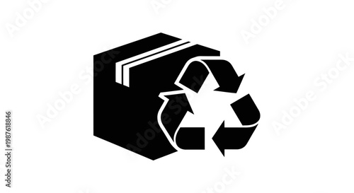 Black Recycling Symbol On Box.