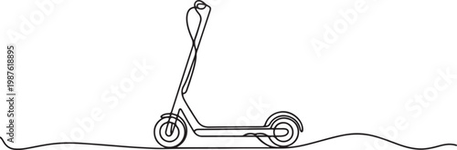 Continuous line of a mini scooter. One line drawing of an electric scooter symbolizing urban mobility.one line drawing vector illustration