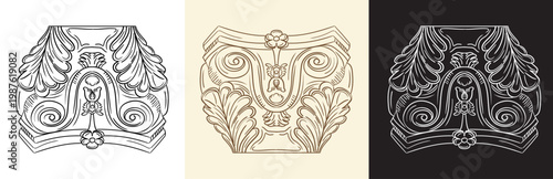 Set of decorative hand drawing columns filigree architectural element